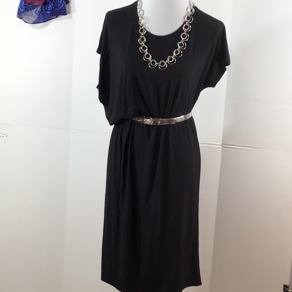 Athleta black draped crew dress S
